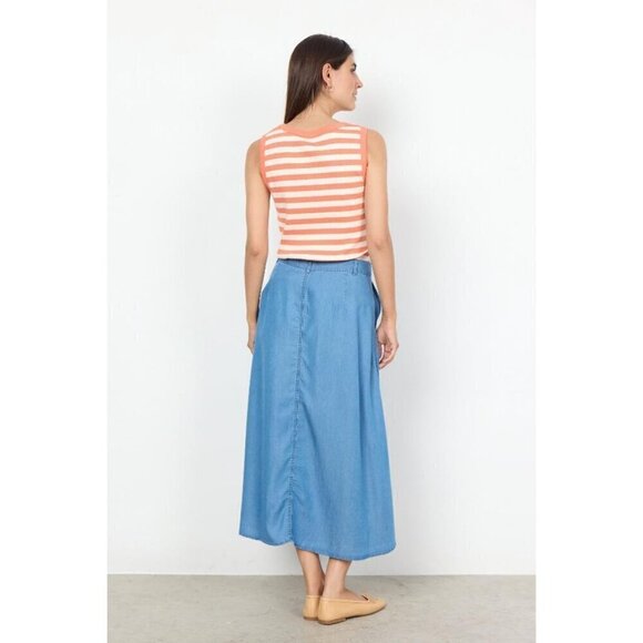 NWT SOYA CONCEPT Djaka 1 Papaya & White Striped & Ribbed Tank Top - Picture 2 of 5